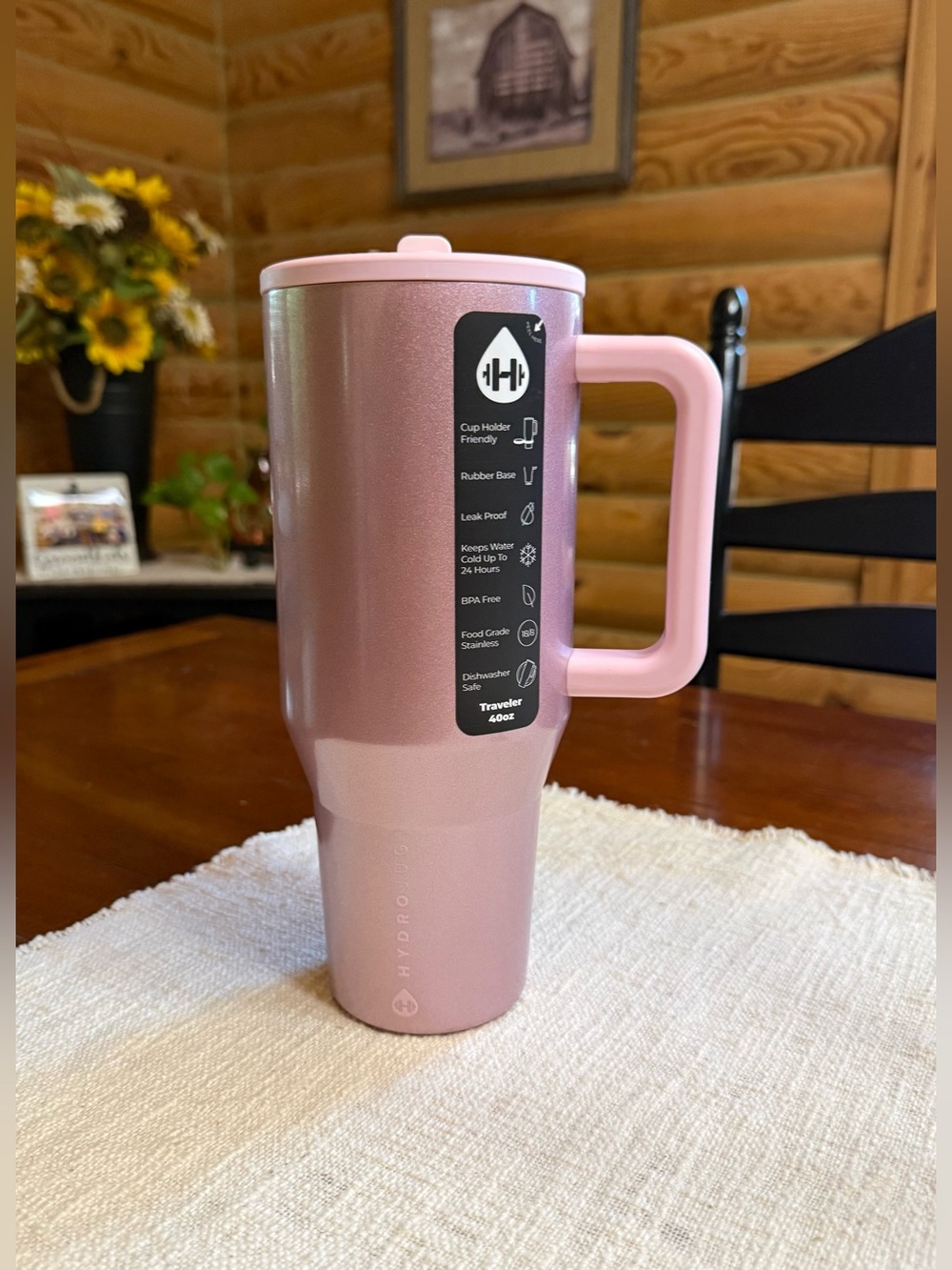 PINK GLITTER HydroJug 40oz Traveler Straw Tumbler • Victoria’s Secret Collab